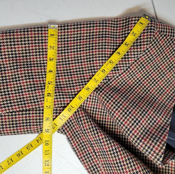 Leslie Fay Vintage Wool Blend Women's Houndstooth Blazer Navy Tan and Red - Picture 8 of 10